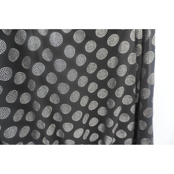 Michael Kors Black & Silver Polka Dot Blouse Smocked Ruffle Mock Neck Size XL - Picture 8 of 10